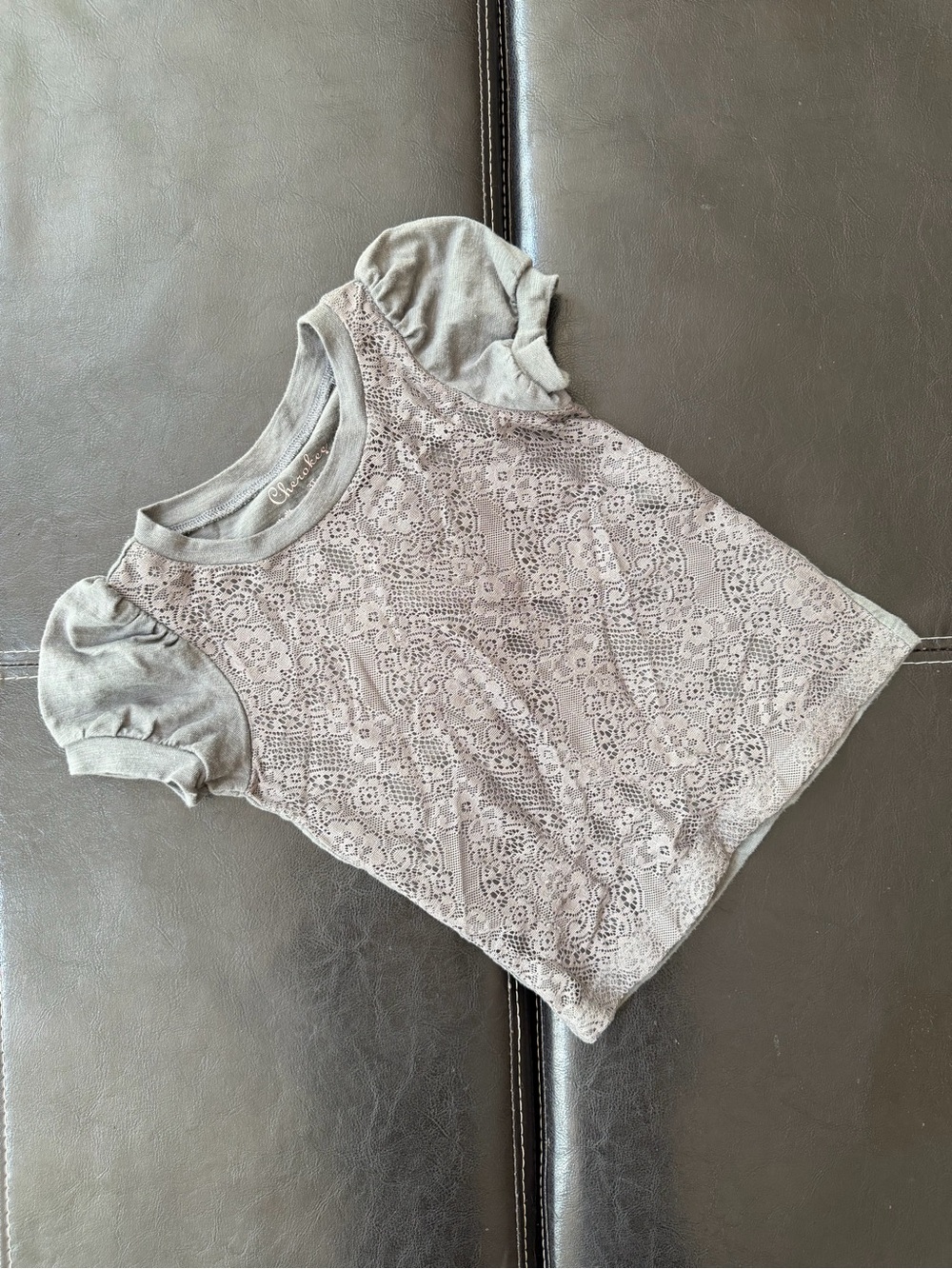 Cherokee - Girls Short Sleeve Lace Front Gray Tee